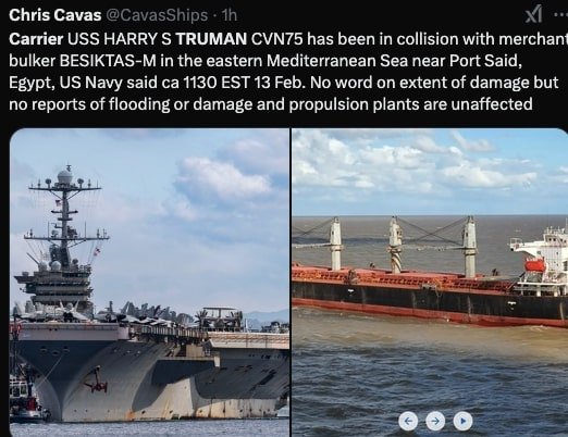 US Aircraft Carrier Collided With Merchant Ship Yesterday