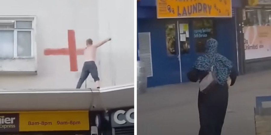UK man arrested for ‘racially aggravated’ remarks to Muslim woman while painting St George’s crosses on apartments