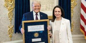 Venezuelan opposition leader Maria Corina Machado gifts Trump her Nobel Peace Prize